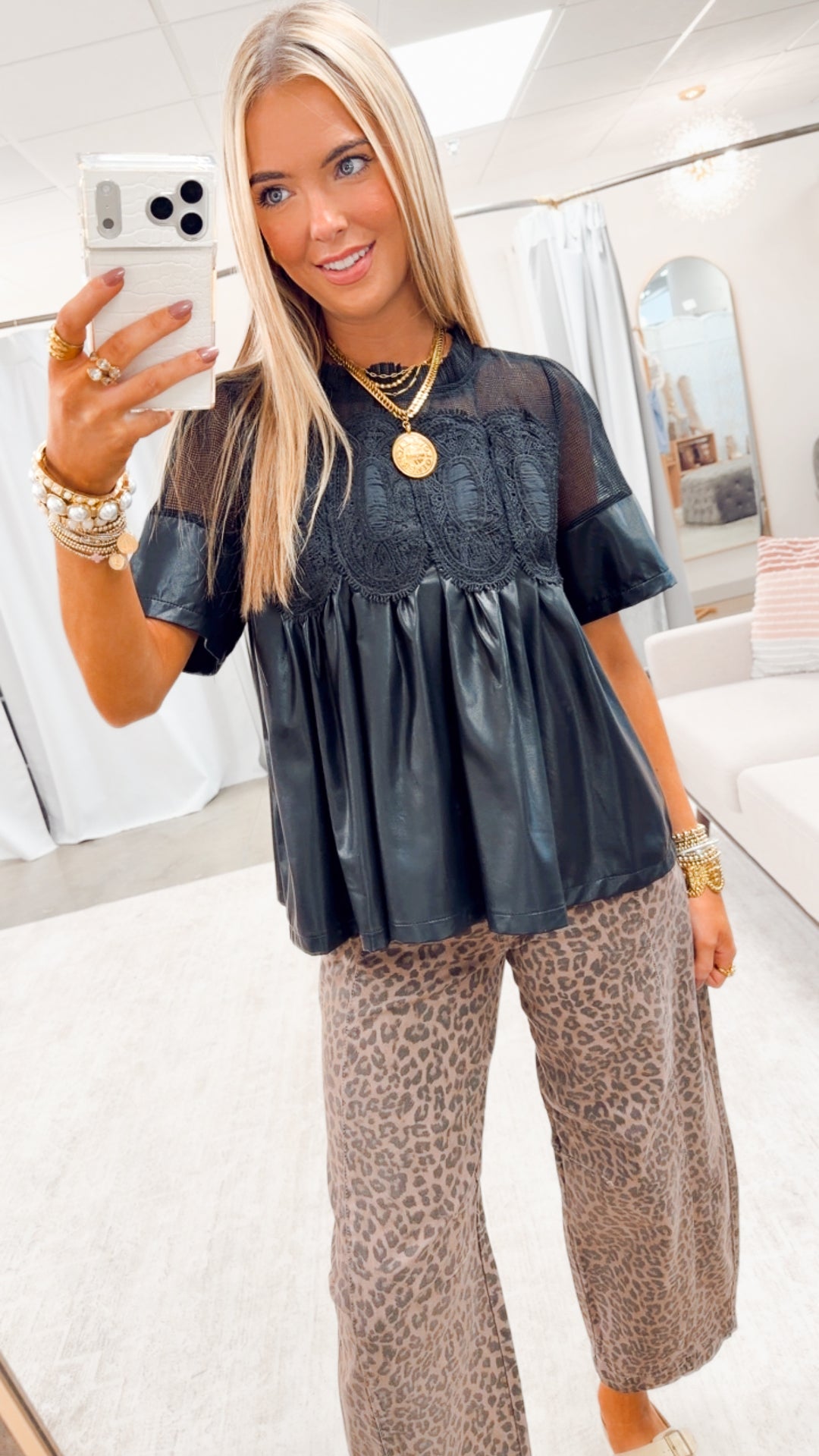 The Leather & Lace Babydoll Top-Black