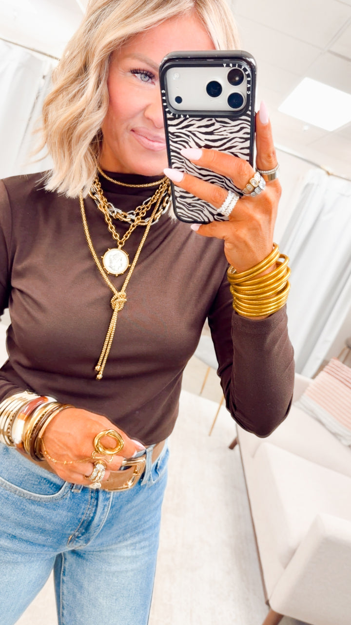 The Fallon Mock Neck Top-Brown