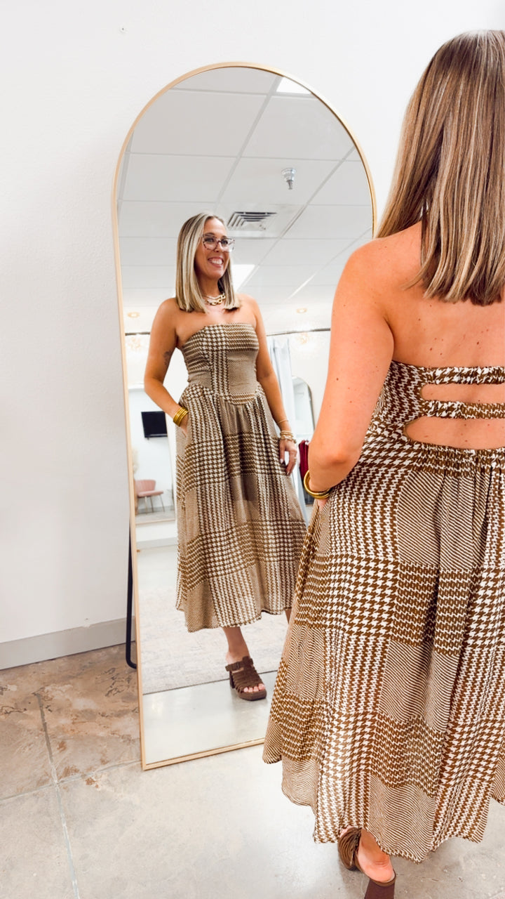 Gingham Print Midi Dress