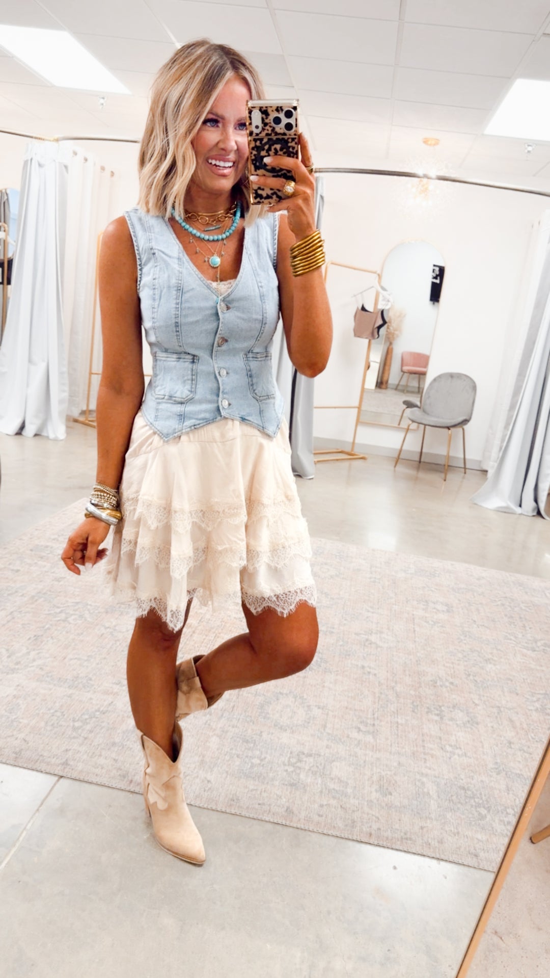 Scallop Lace Slip Mini Dress-Cream