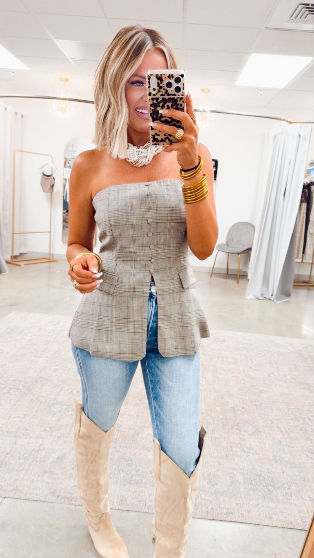 Ramona Plaid Split Hem Top