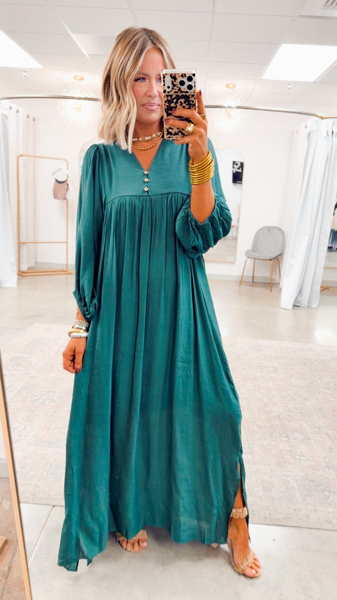 Bell Sleeve Midi Dress-Hunter Green