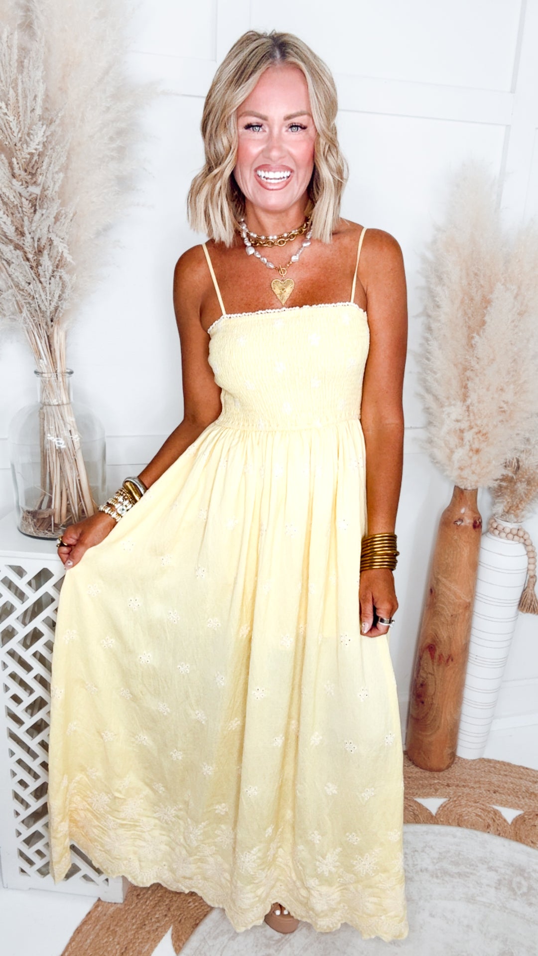 The Aurora Smocked Maxi Dress-Yellow