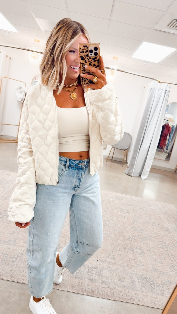 Naomi Quilted Bomber Jacket-Bone