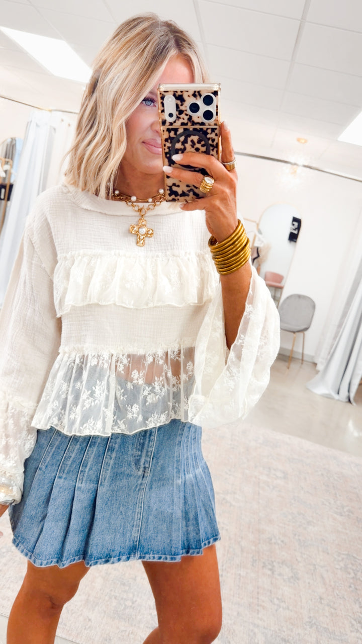 Carrie Pleated Denim Skirt