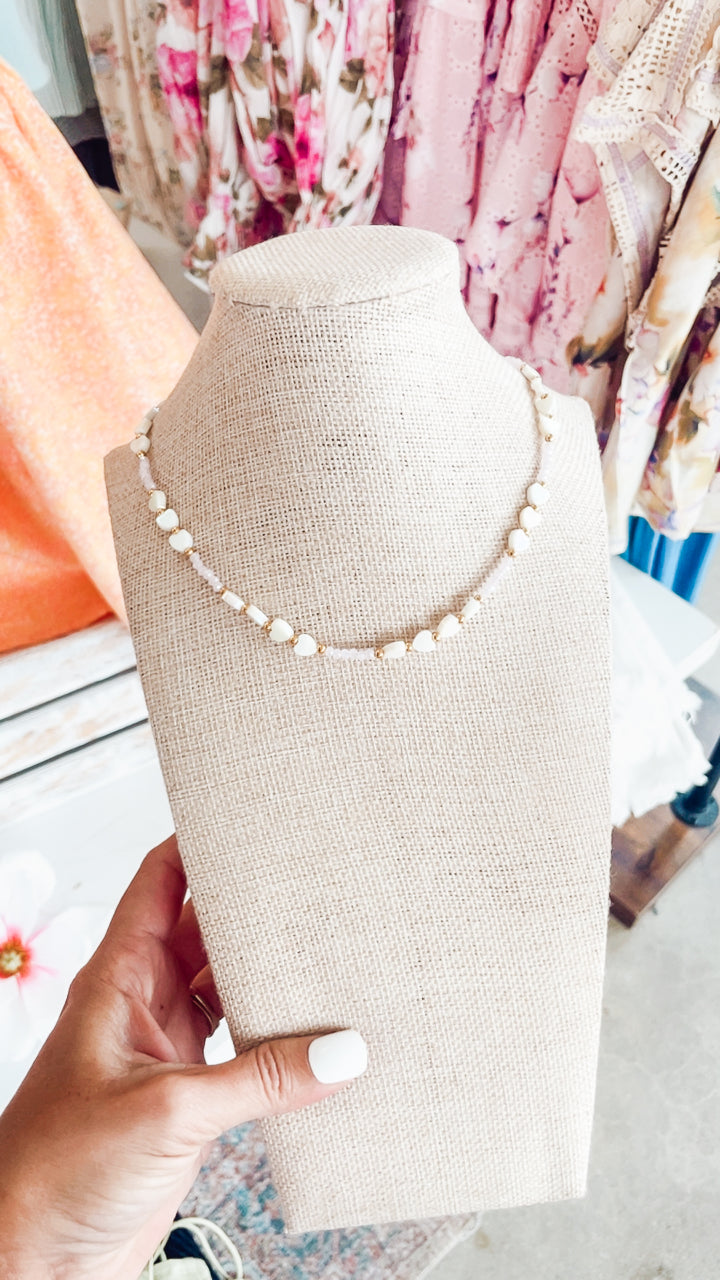 Candy Hearts Strand Necklace-Light Pink