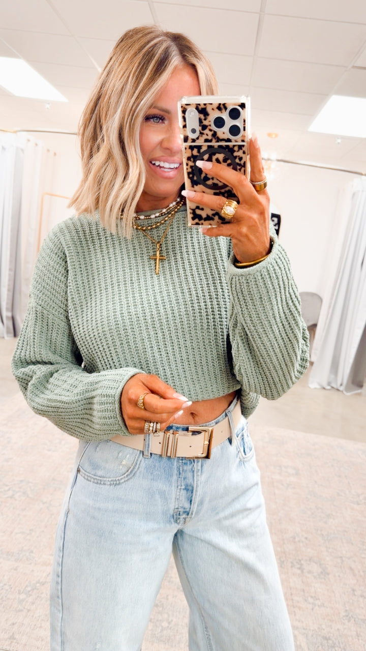 Bella Rolled Edge Sweater-Sage