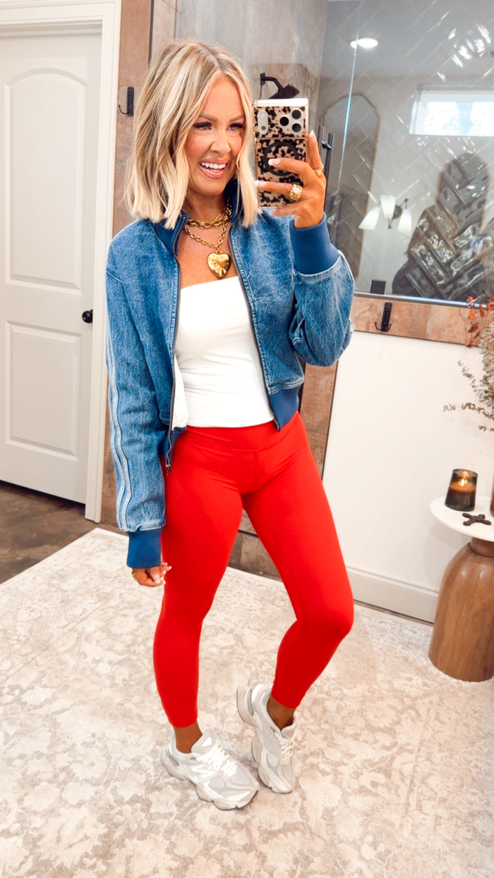 The Varsity Denim Jacket-Medium Wash