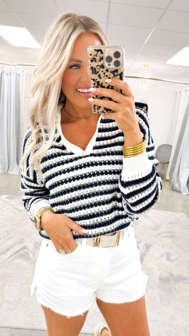 Beachy Striped Open-Knit Sweater