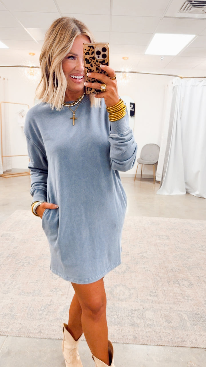 Mila Sweatshirt Dress-Denim Blue