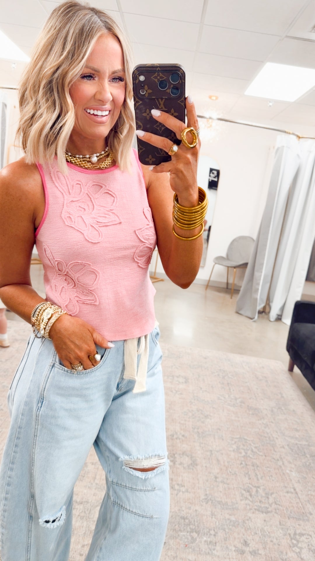 Sweet Stitch Tank-Soft Pink