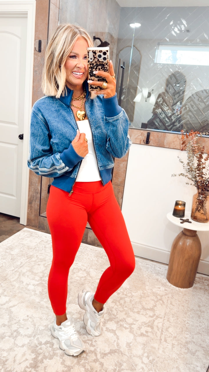 The Varsity Denim Jacket-Medium Wash