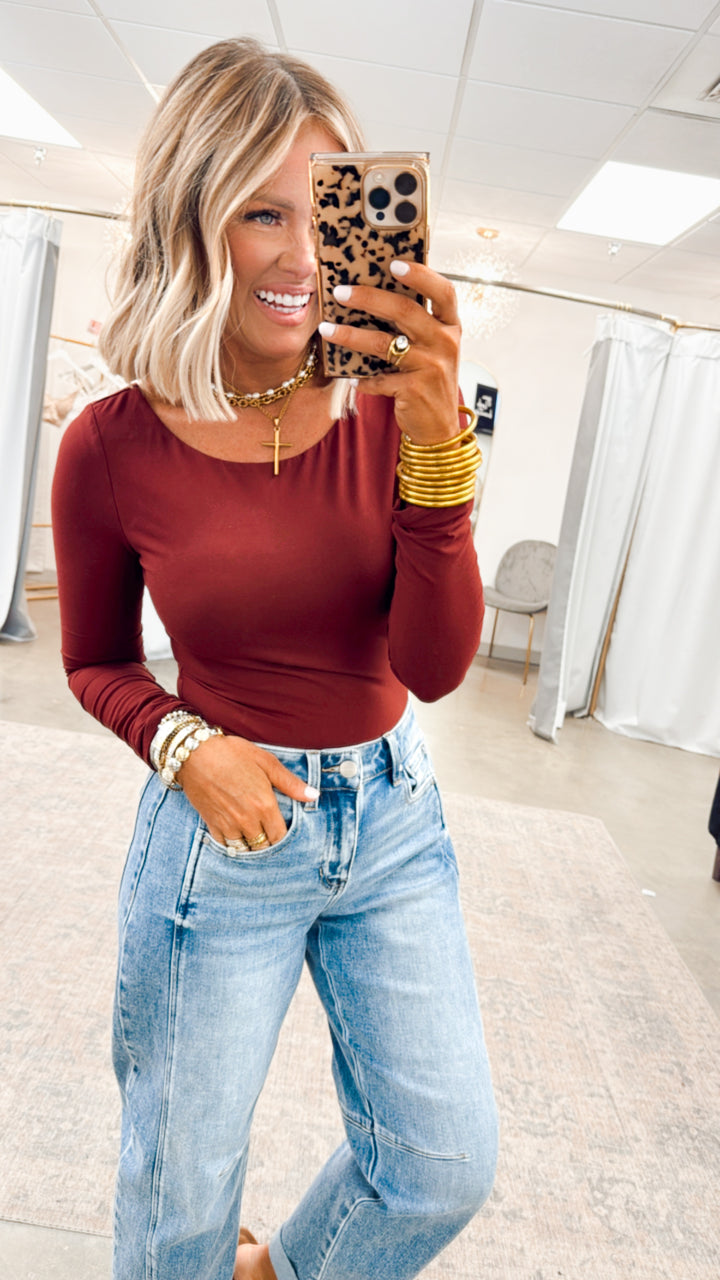 Rosabelle Scoop Neck Top-Burgundy