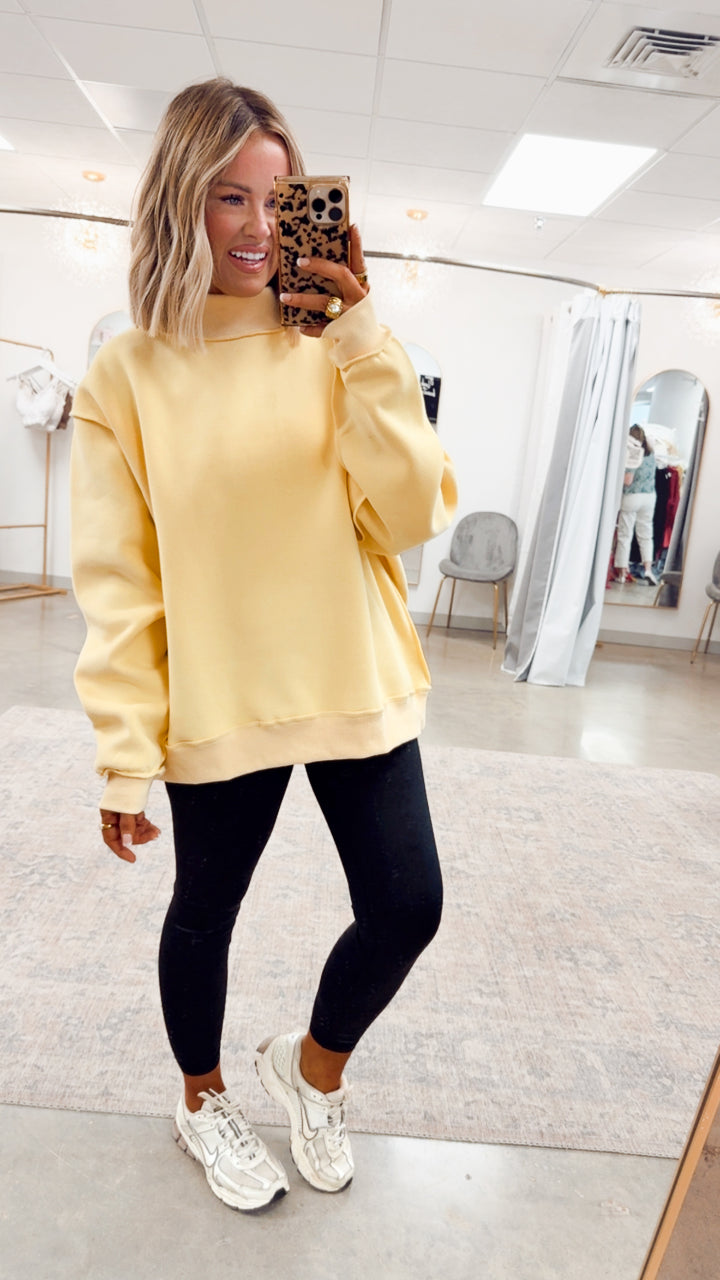Butter Yellow Reversible Mock Neck Sweatshirt