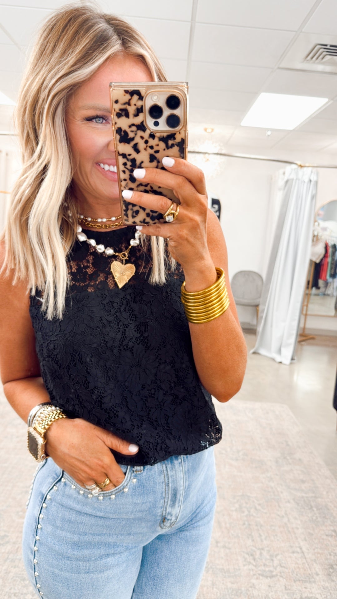 Livy Lace Tank-Black