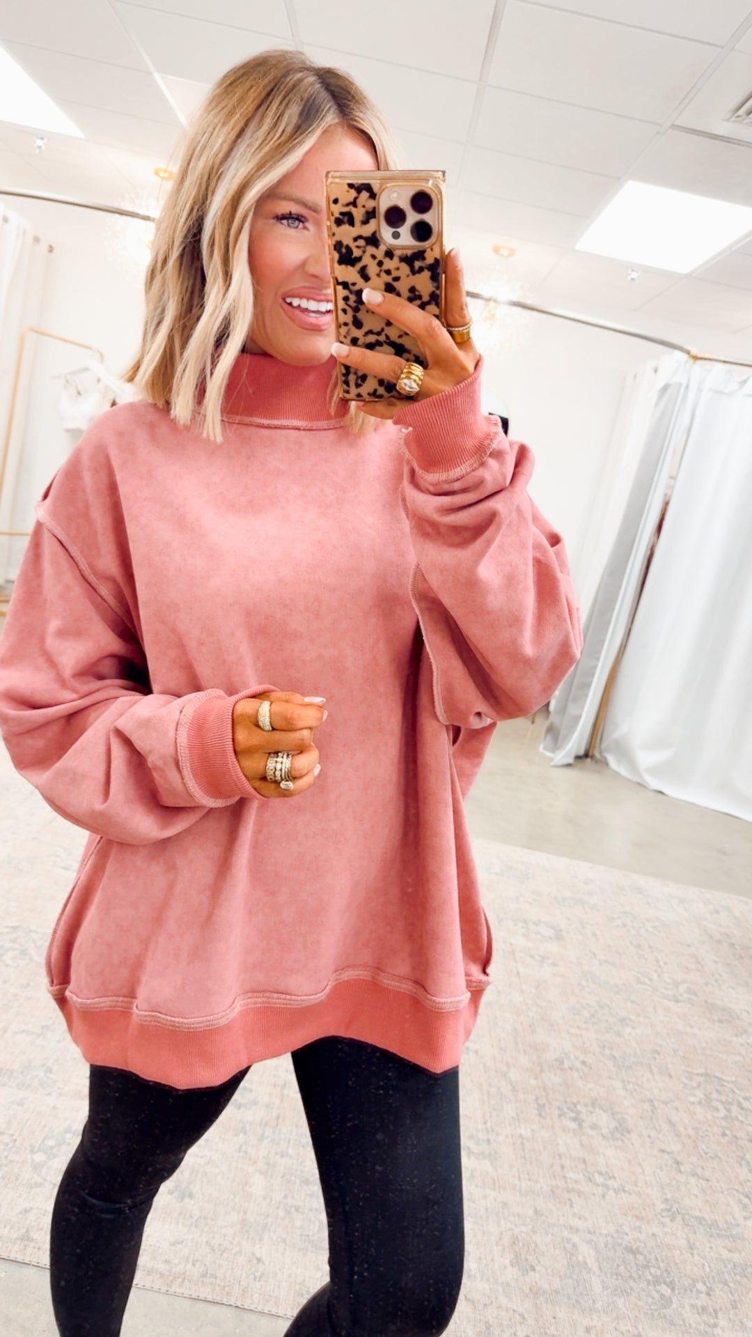 Vintage Wash Mock Neck Sweatshirt-Mauve