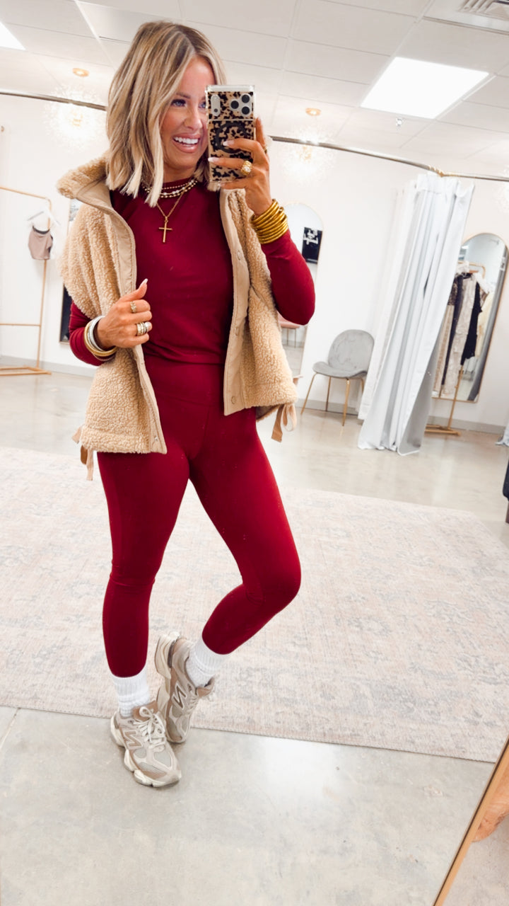 Laken Round Neck Top-Dark Burgundy