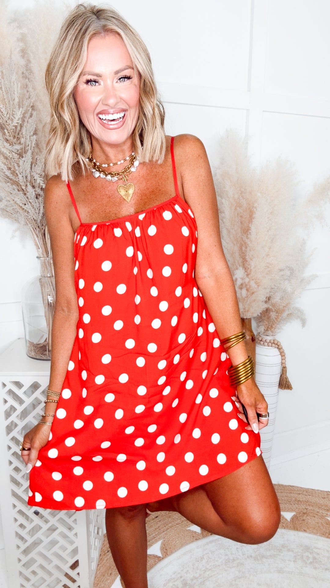 Lulu Polka Dot Mini Dress-Red