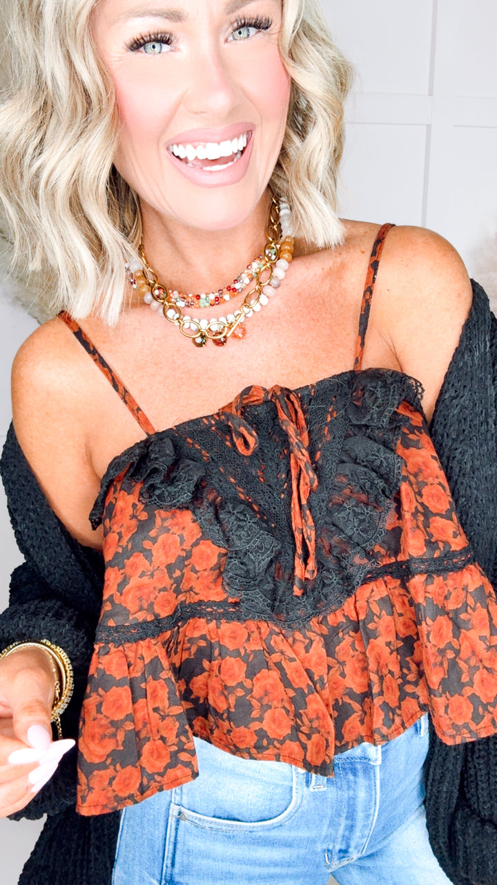 Prairie Petal Tank Top-Black Floral