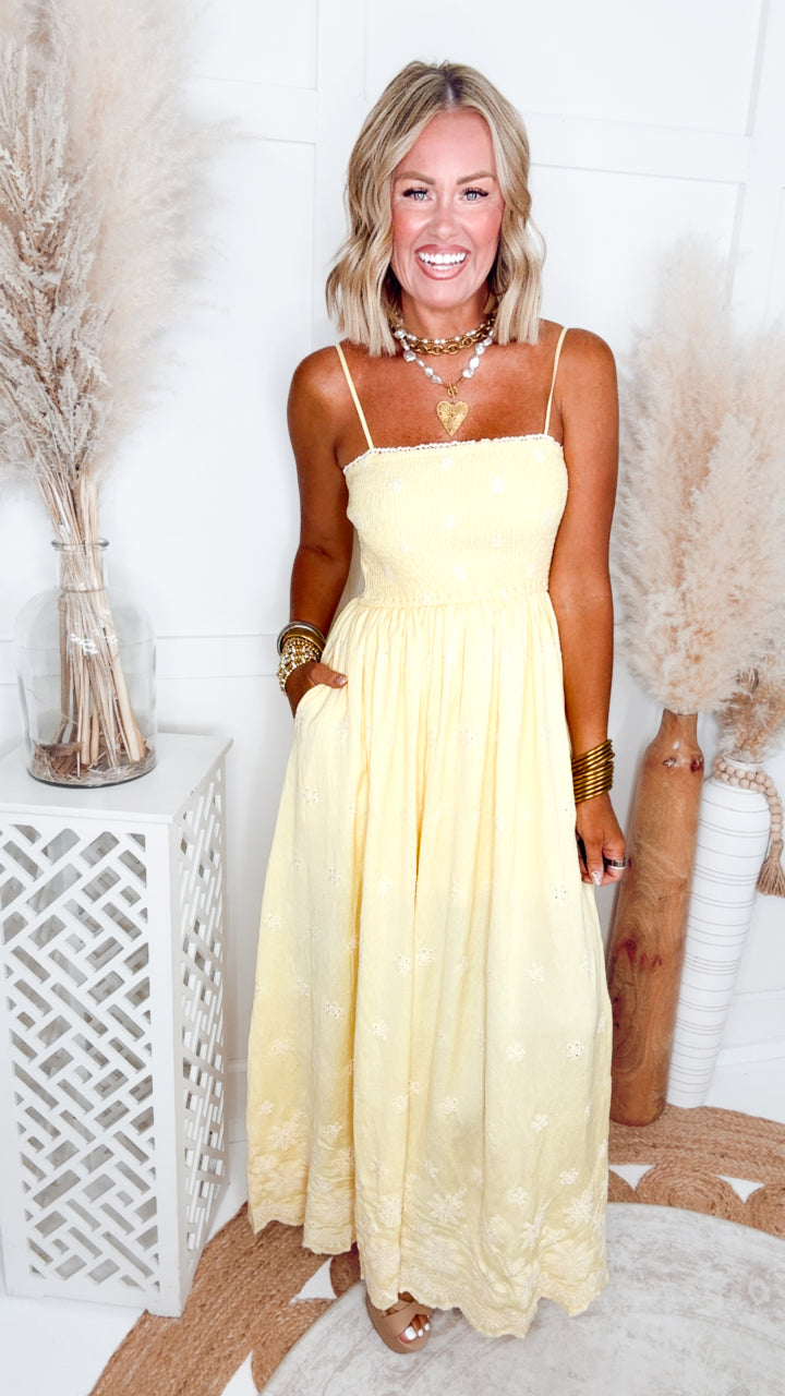 The Aurora Smocked Maxi Dress-Yellow