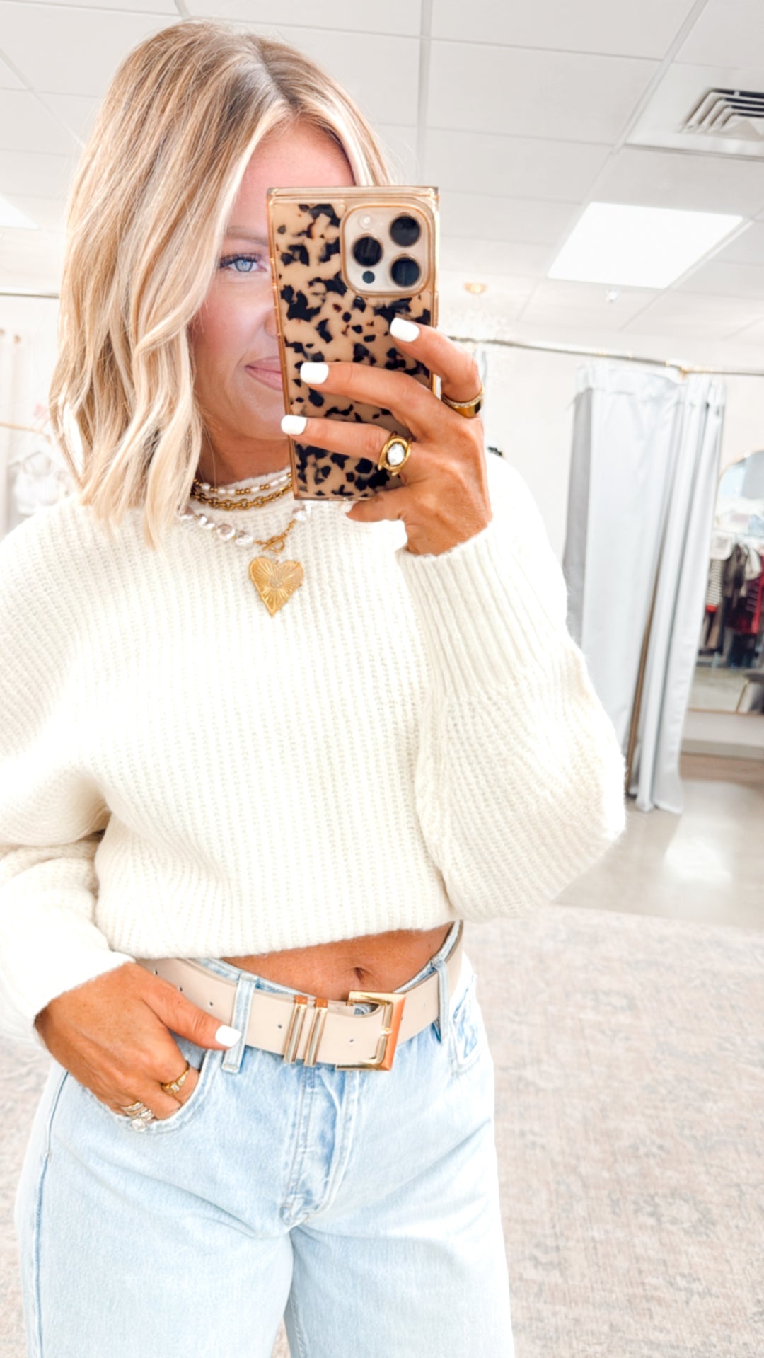 Ainsley Fitted Hem Sweater-Whip Cream