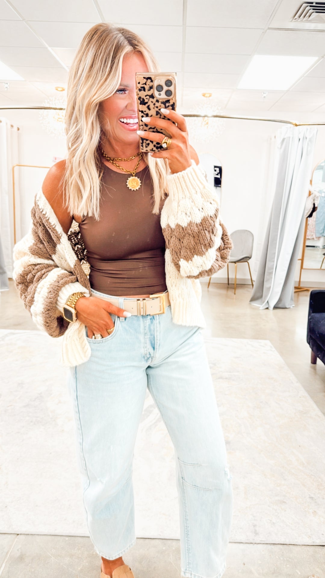 Textured Striped Sweater Cardigan