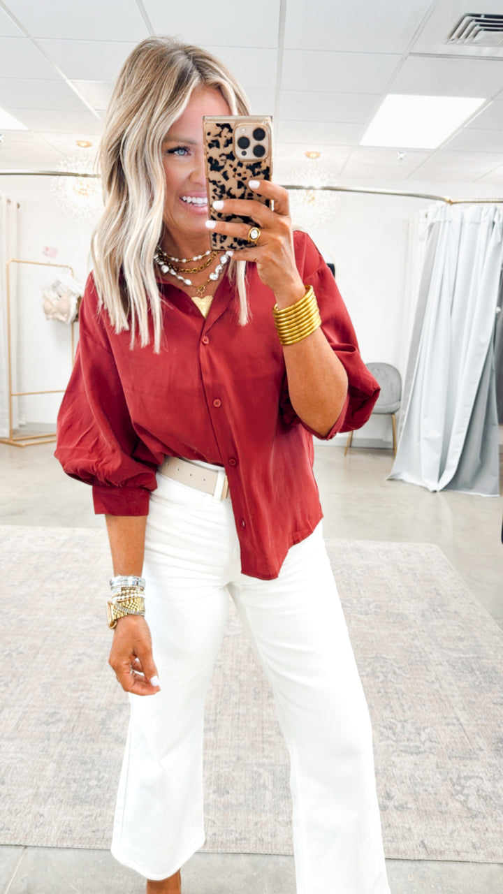The Ava Puff Sleeve Blouse-Wine