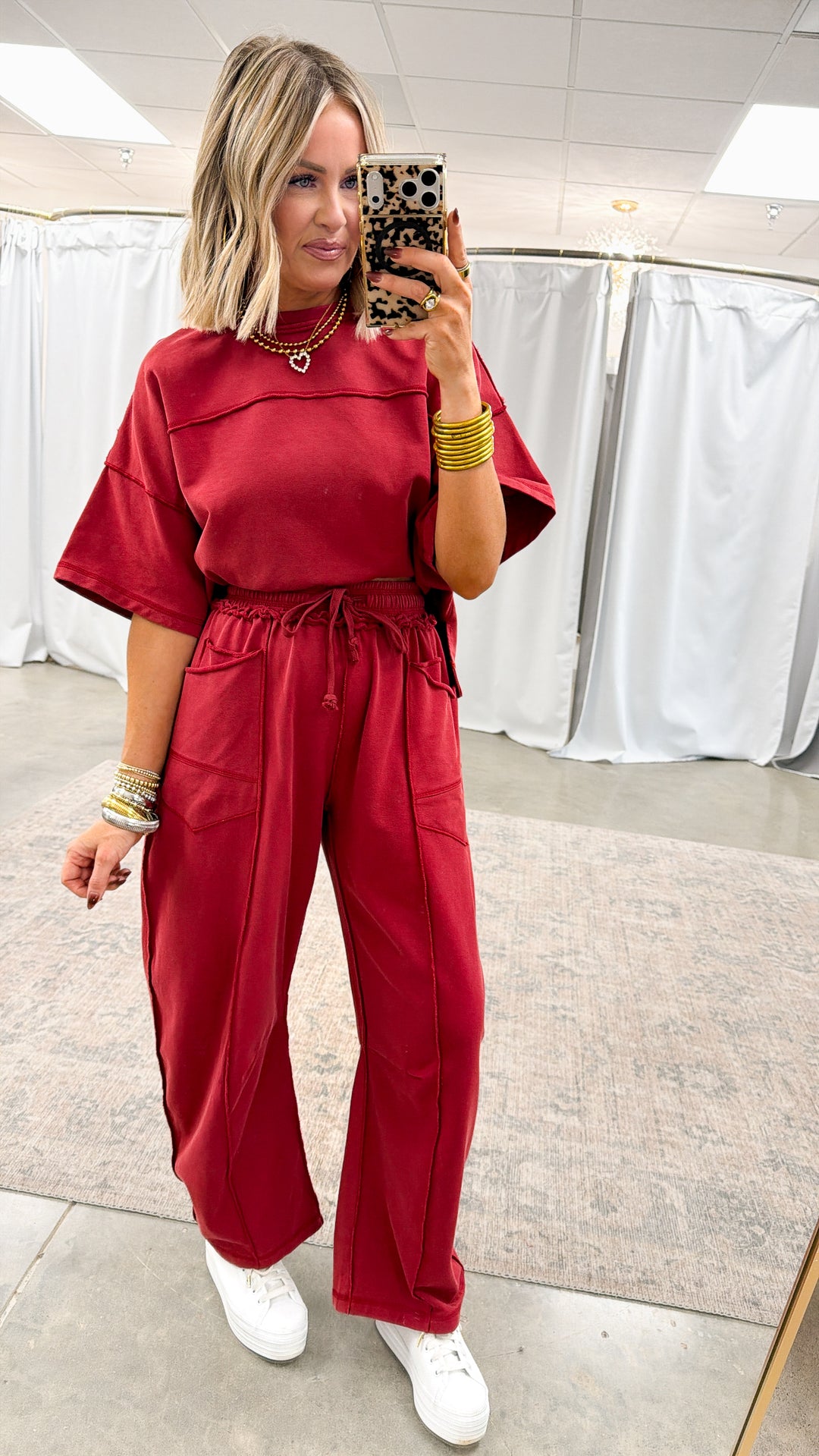 The Retreat Barrel Pants Set-Wine