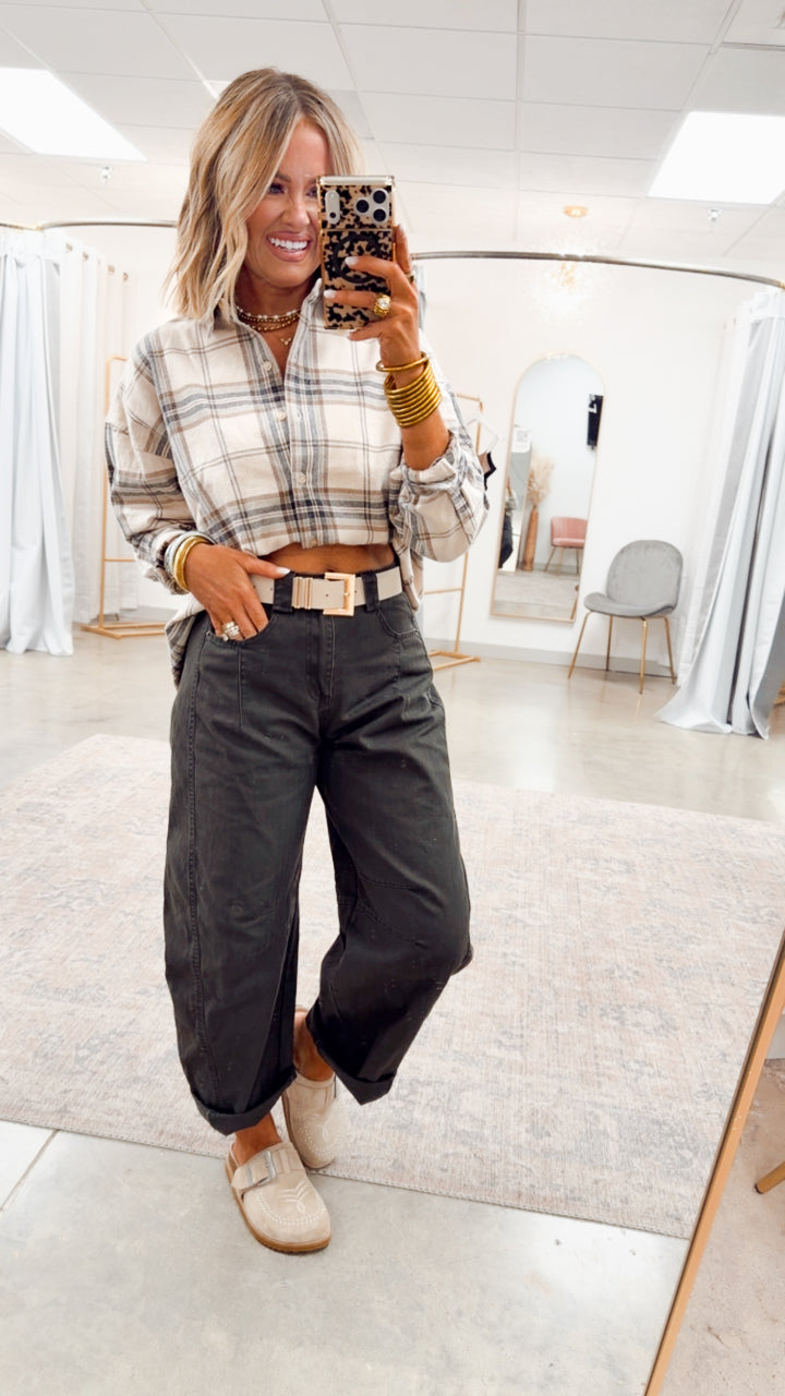 The Briggs Flannel Top-Khaki