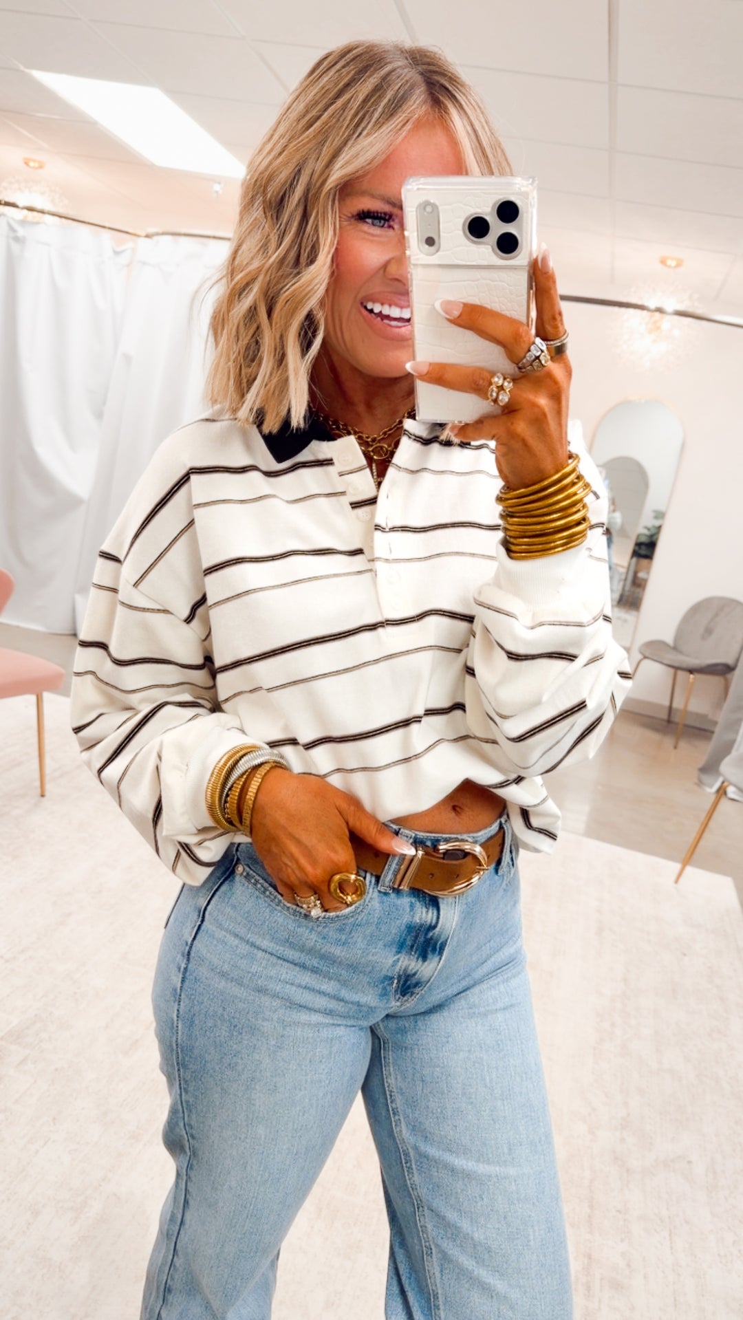 The Oxford Stripe Top-Ecru
