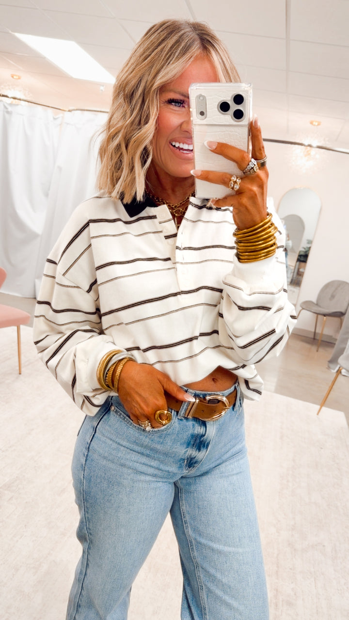 The Oxford Stripe Top-Ecru