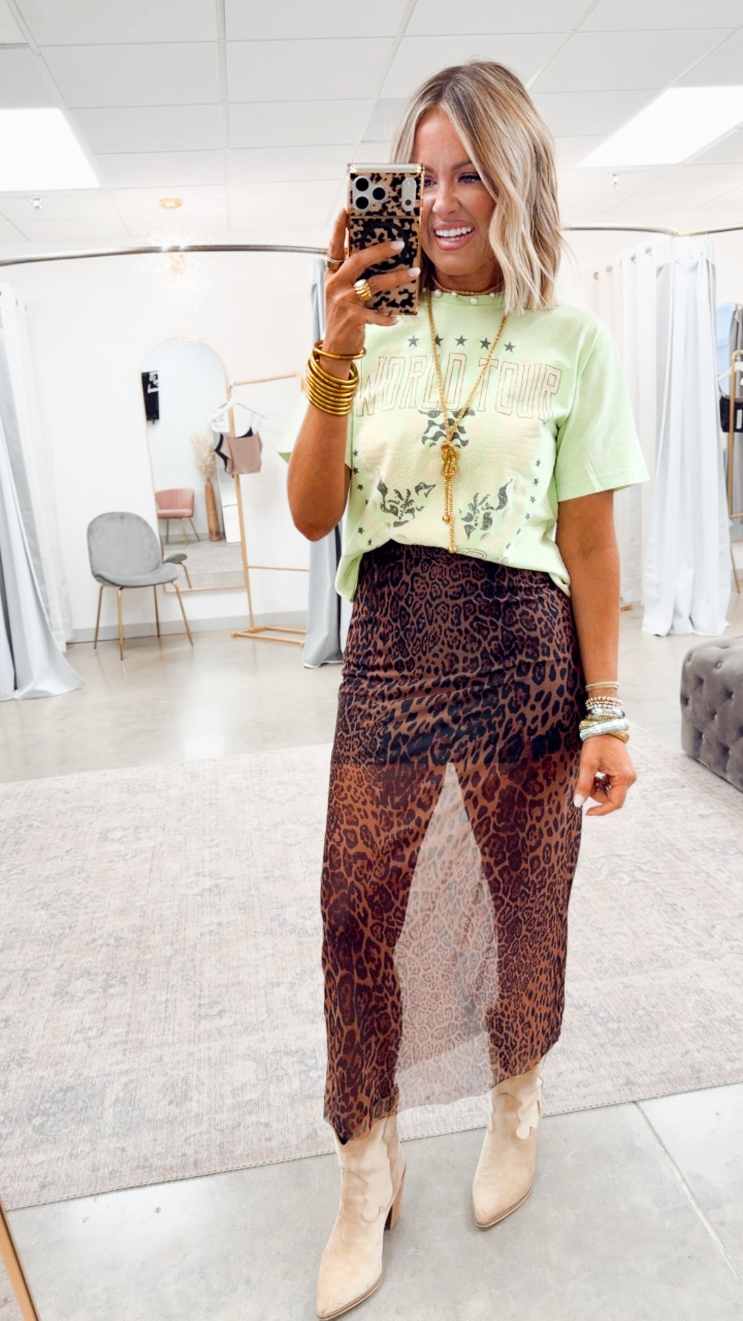 World Tour Rock N Roll Cropped Tee-Lime
