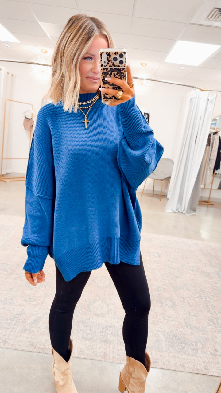 Classic Blue Chill Mock Neck Sweater