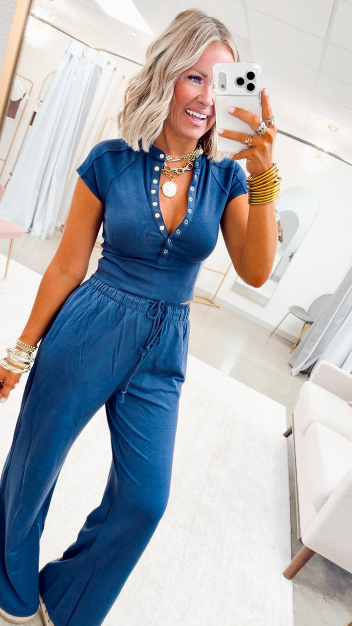 Evie Raglan Top & Pant Set-Navy