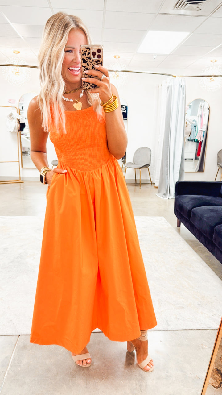 The Harper Smocked Maxi Dress- Orange