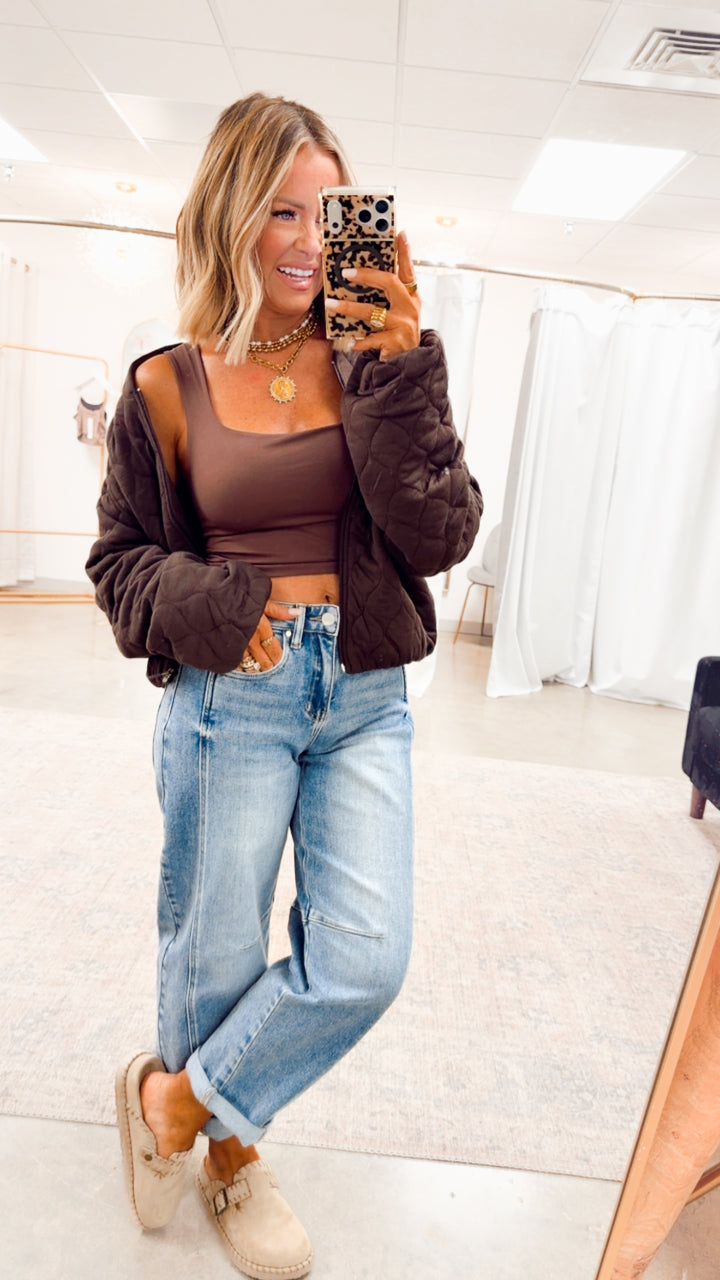 Naomi Quilted Bomber Jacket-Espresso