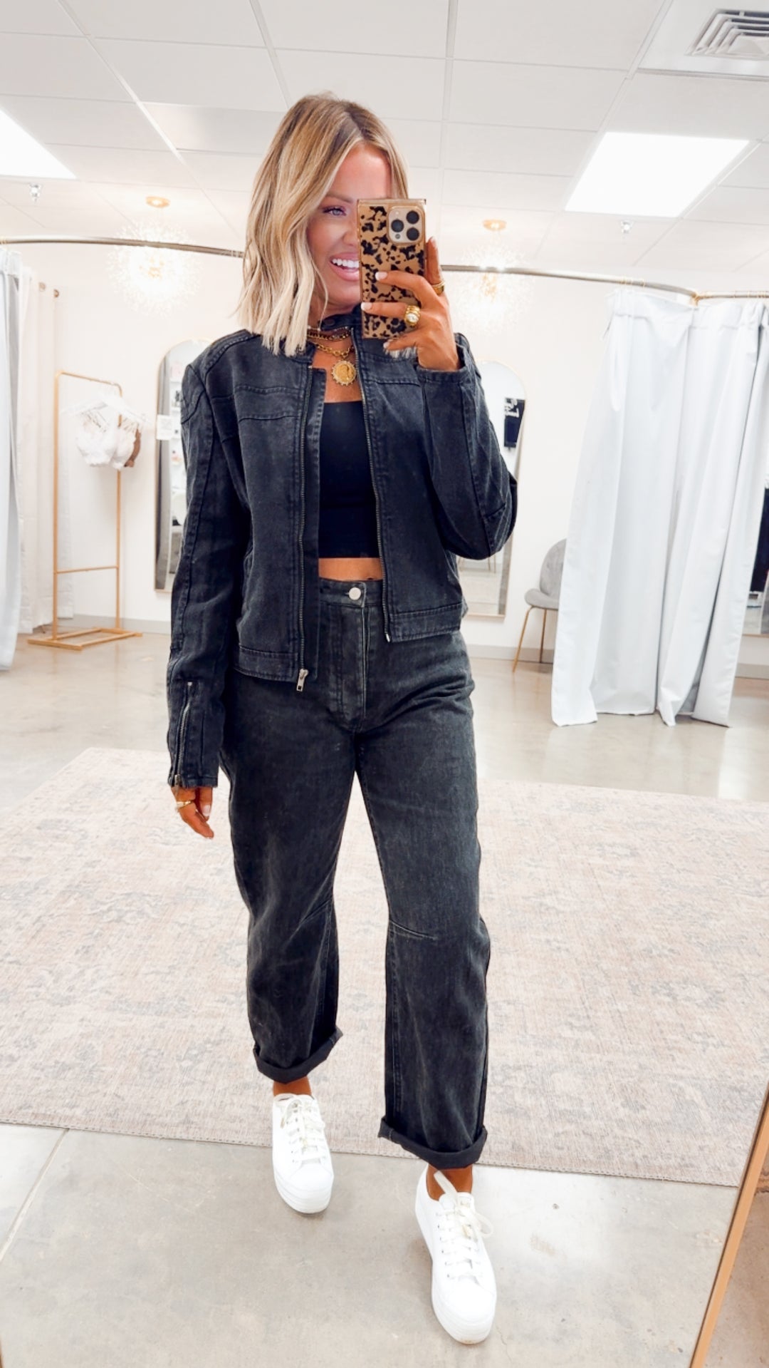Distressed Biker Jacket-Black