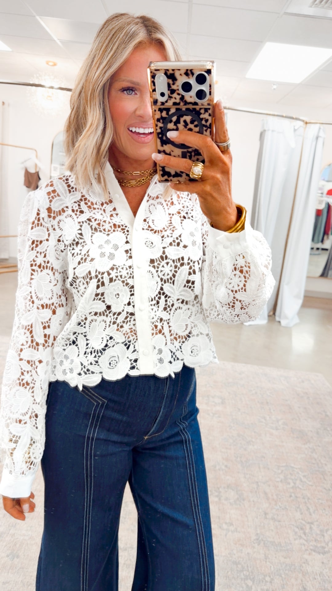Simone Lace Button Up Top