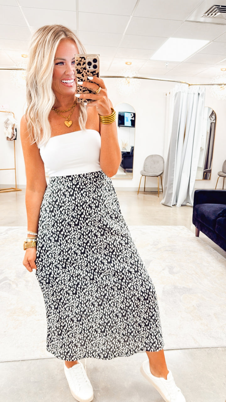 Abstract Leopard Midi Skirt