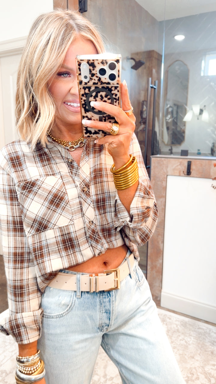 Brown Mixed Plaid Top