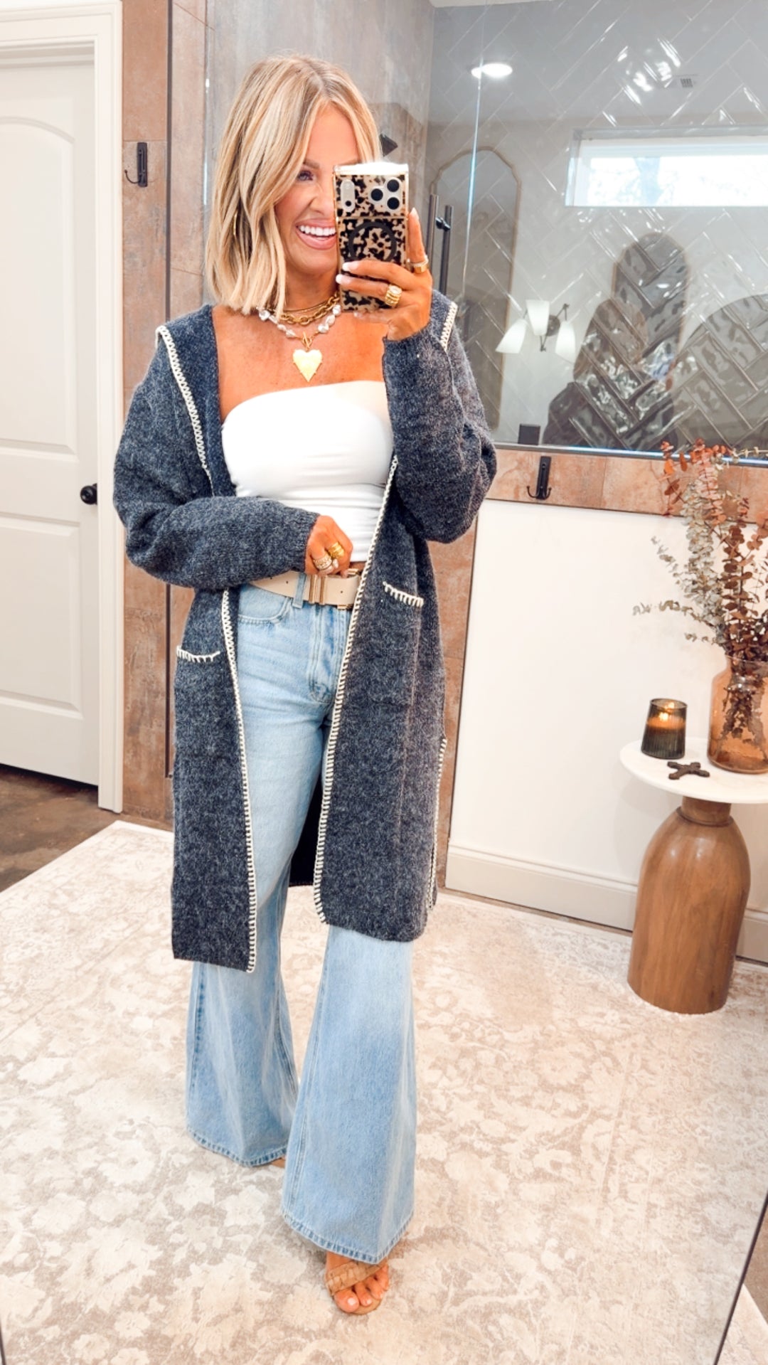 Whipstitch Edge Hooded Cardigan