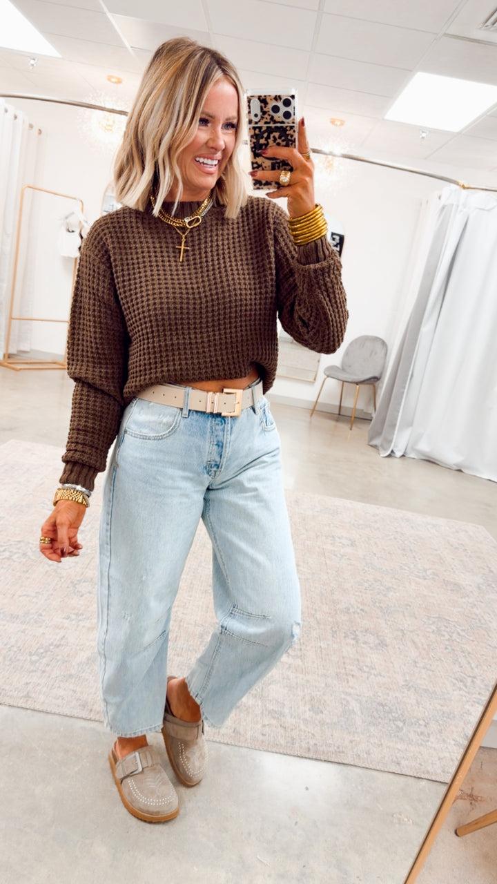 The Maren Hi-Low Waffle Knit-Brown