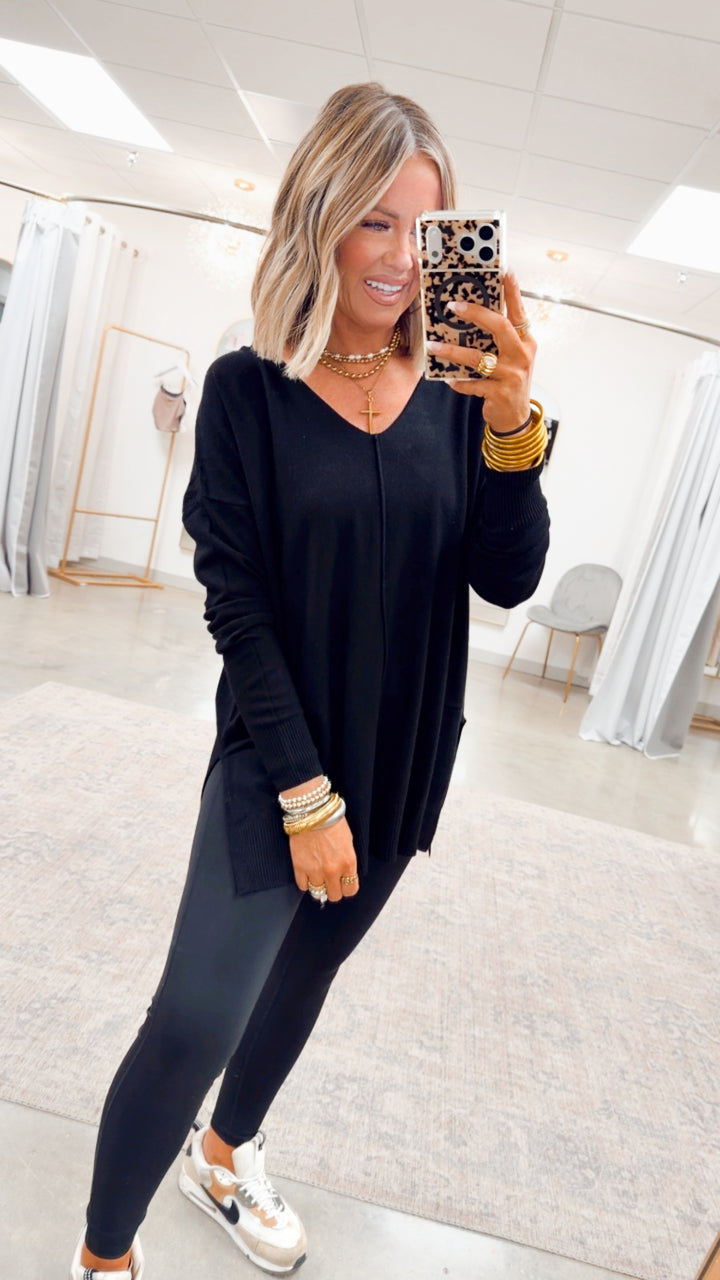 The Laramie Hi-Low Sweater- Black