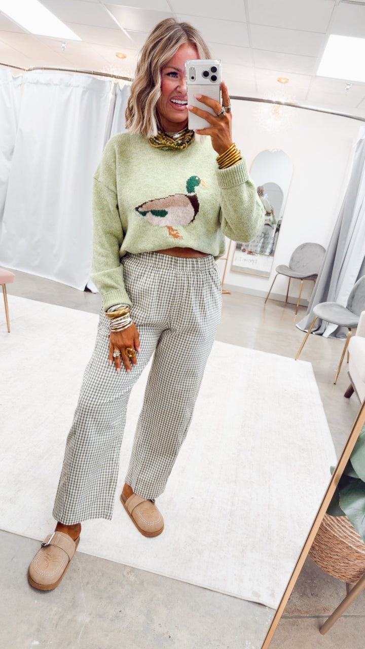 The Gingham Grove Pants-Olive/White
