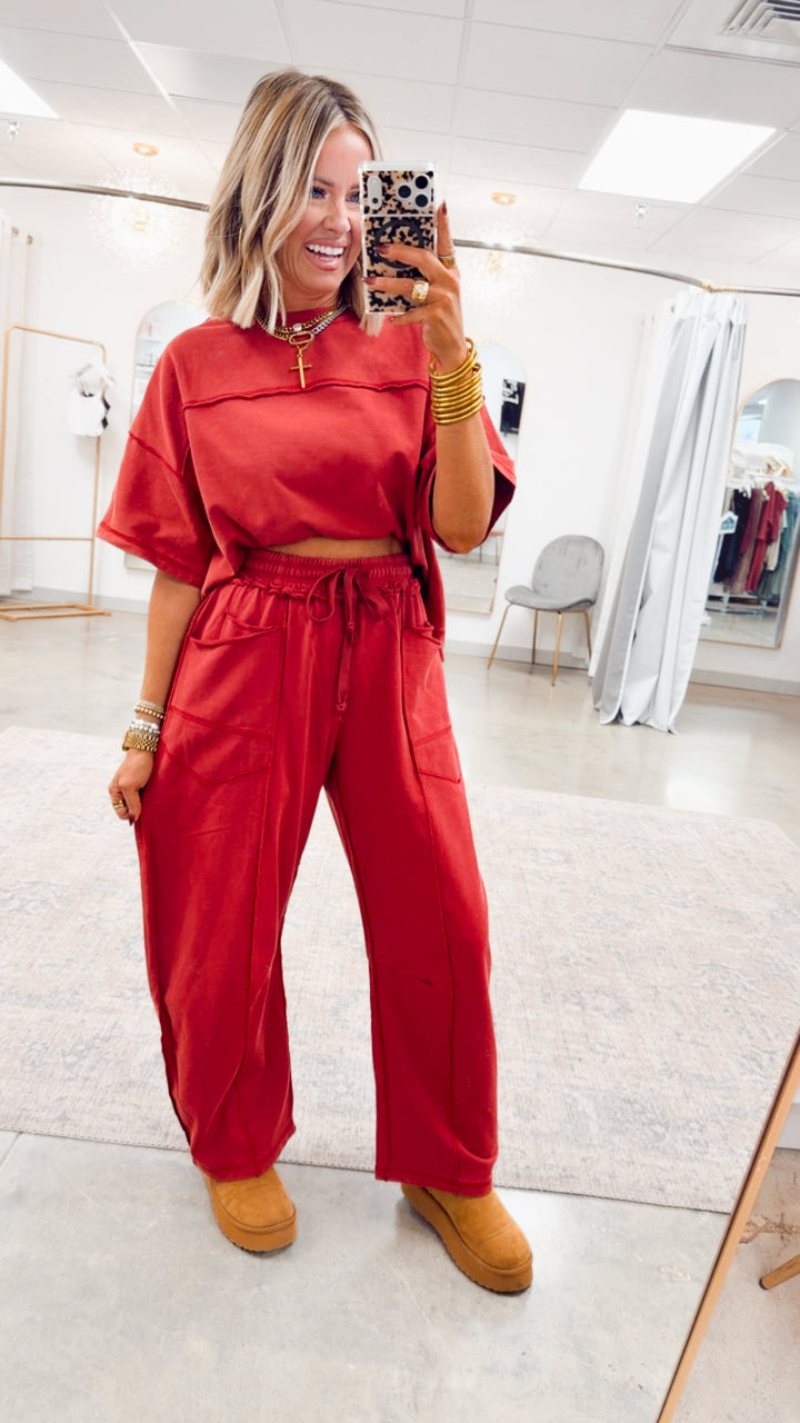 The Retreat Barrel Pants Set-Wine