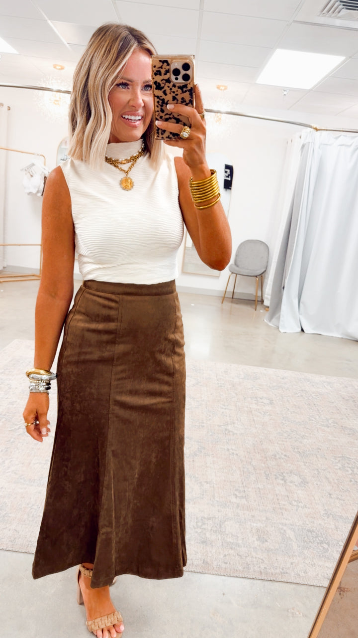 Maple Street Suede Skirt-Dark Oak