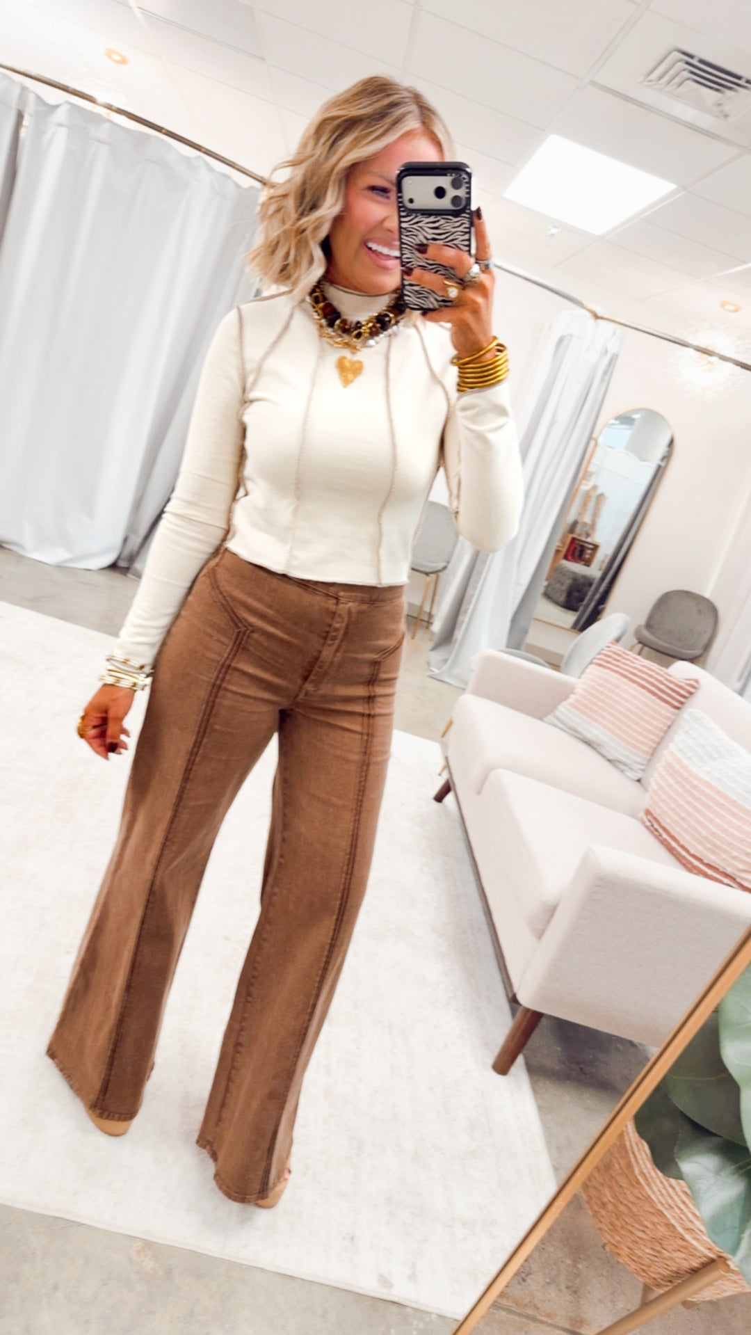 Vera Mock Neck Crop Top-Beige