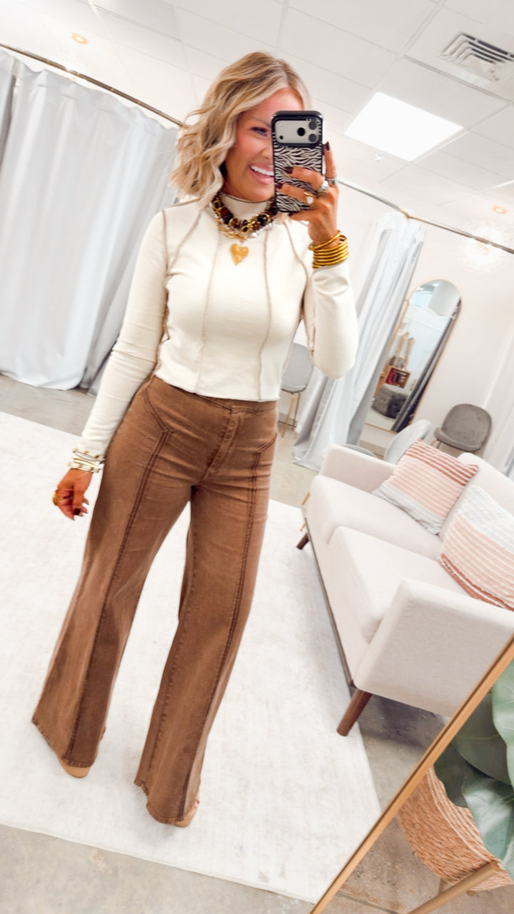 Vera Mock Neck Crop Top-Beige