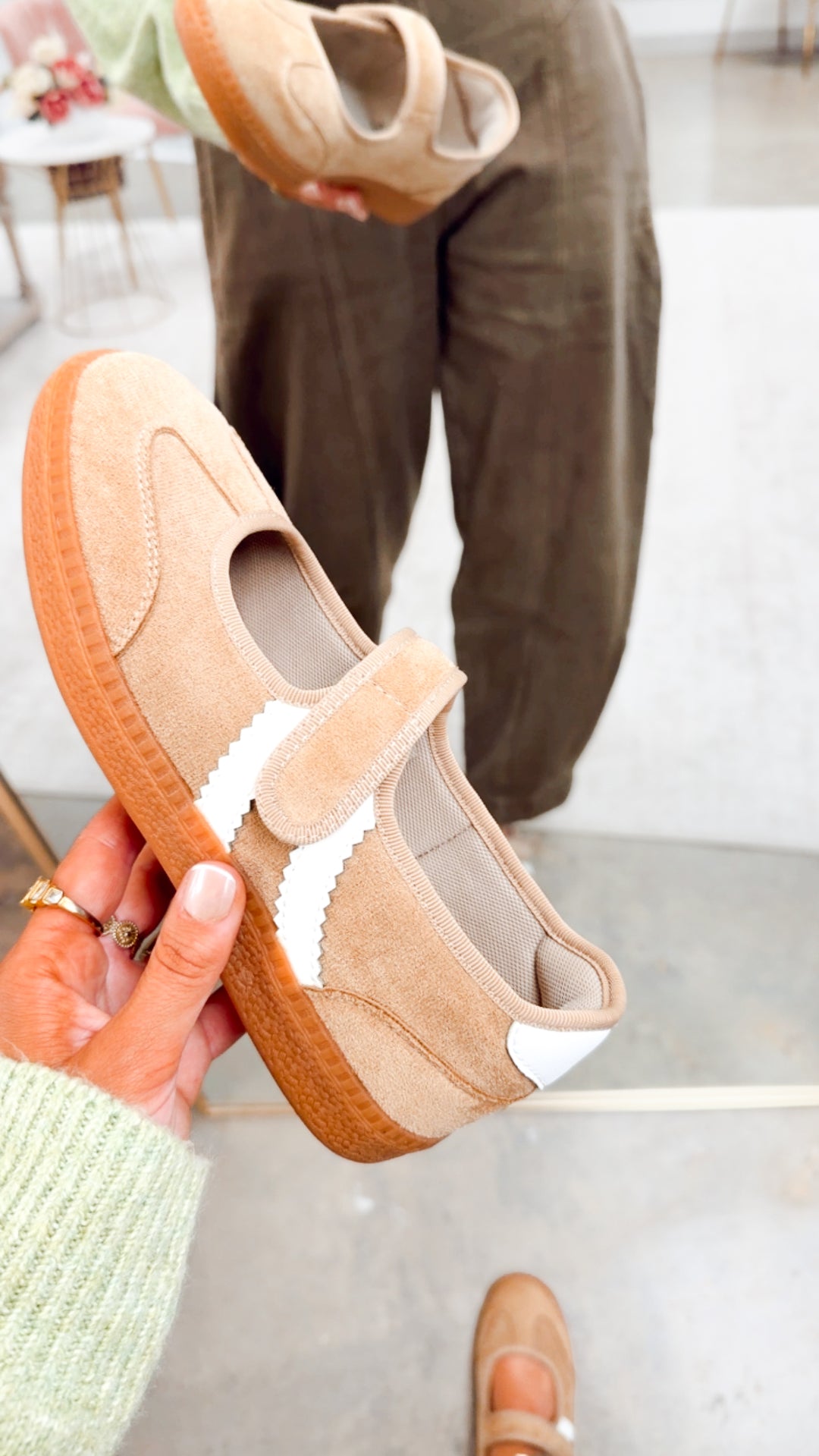 Calm Down Mary Jane Camel Faux Suede Sneaker