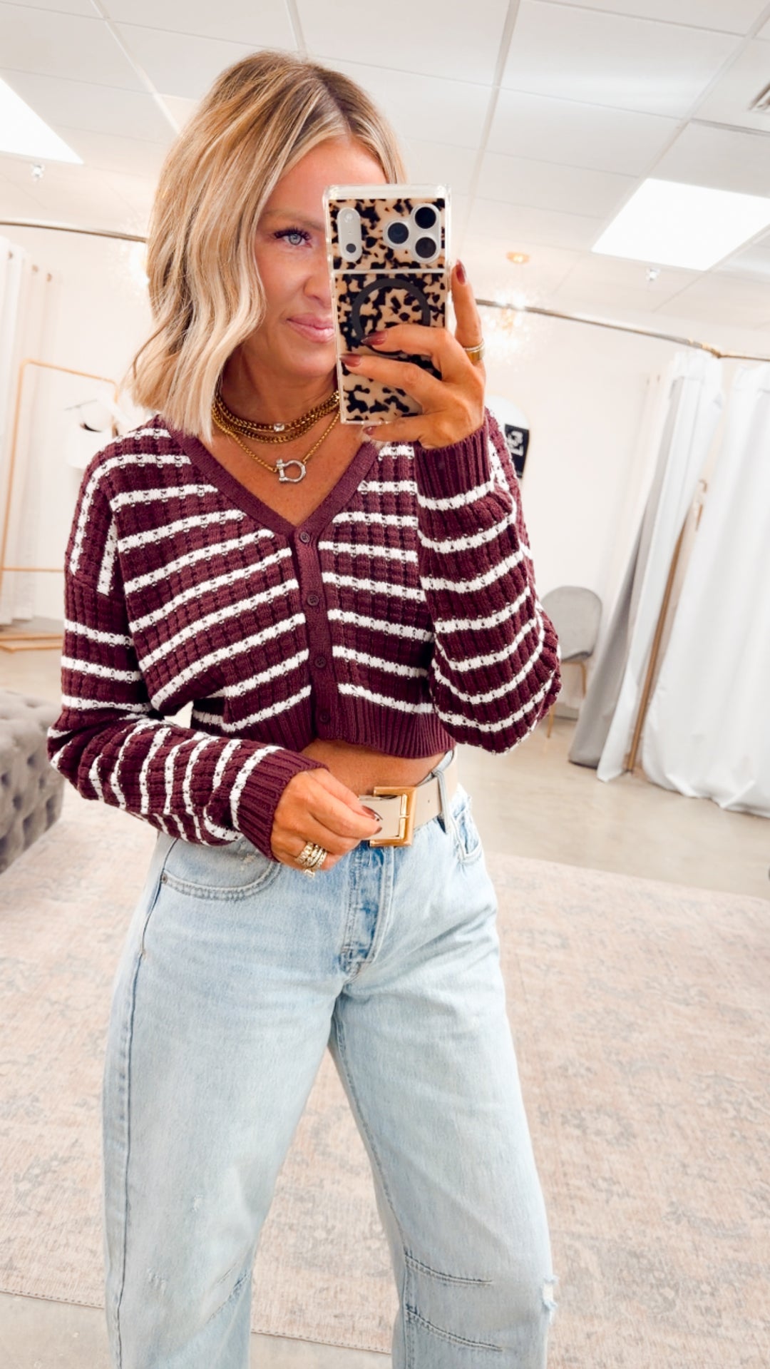 Harbor Striped Cardigan Top-Cherry/White